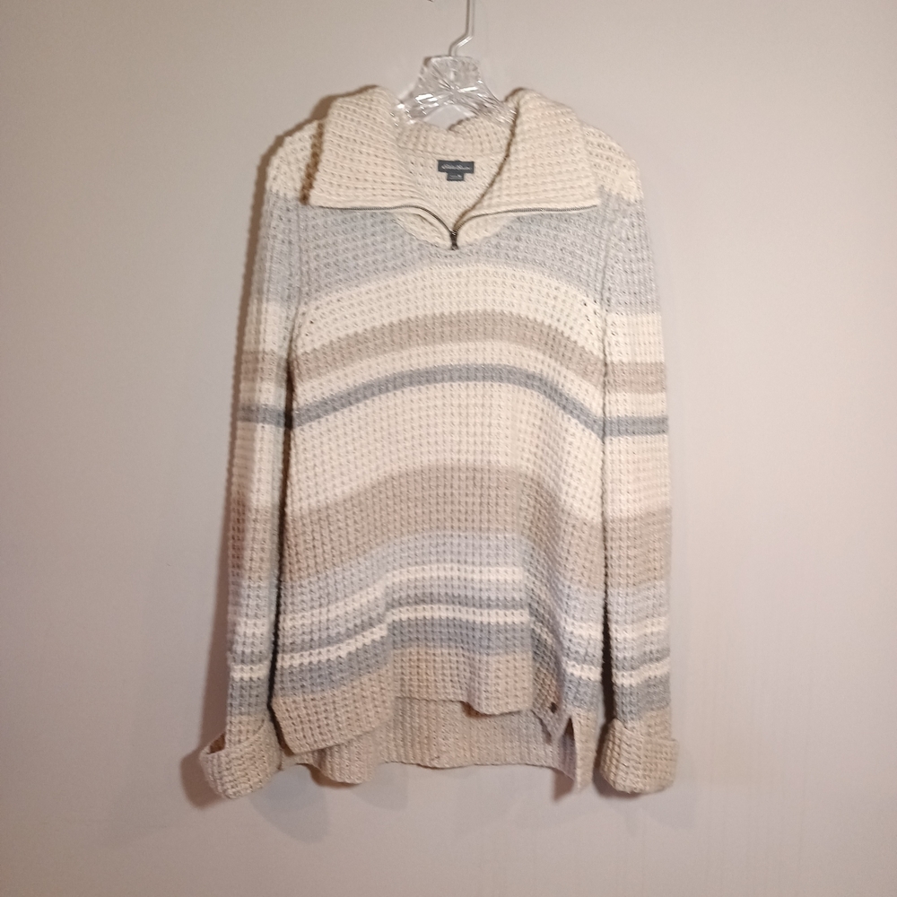 Eddie Bauer Lamb's Wool Camel Hair 1/4 Zip Pullover Sweater Chunky Waffle Knit M